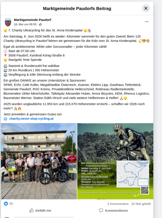 Charity Ultacycling 2026 - Gemeinde Paudorf