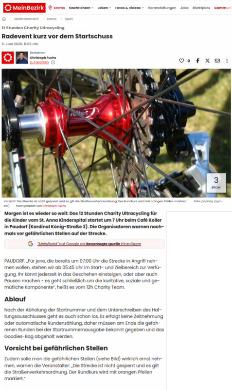Charity Ultacycling 2026 - Gemeinde Paudorf