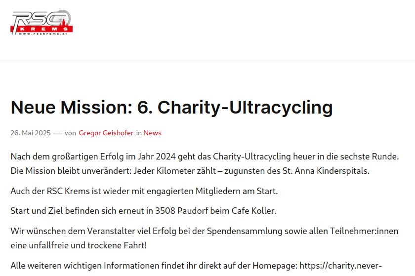 Charity Ultacycling 2025 - RSC Krems